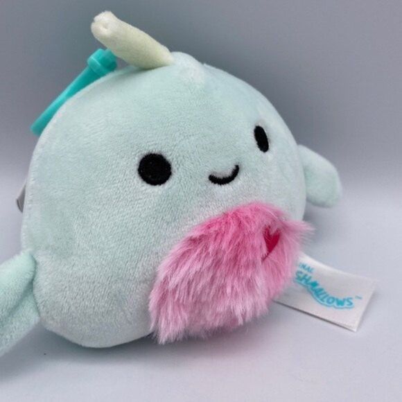 Squishmallow 3.5” Valentines Furry Belly Niema Narwhal Clip On Keychain - Picture 8 of 8